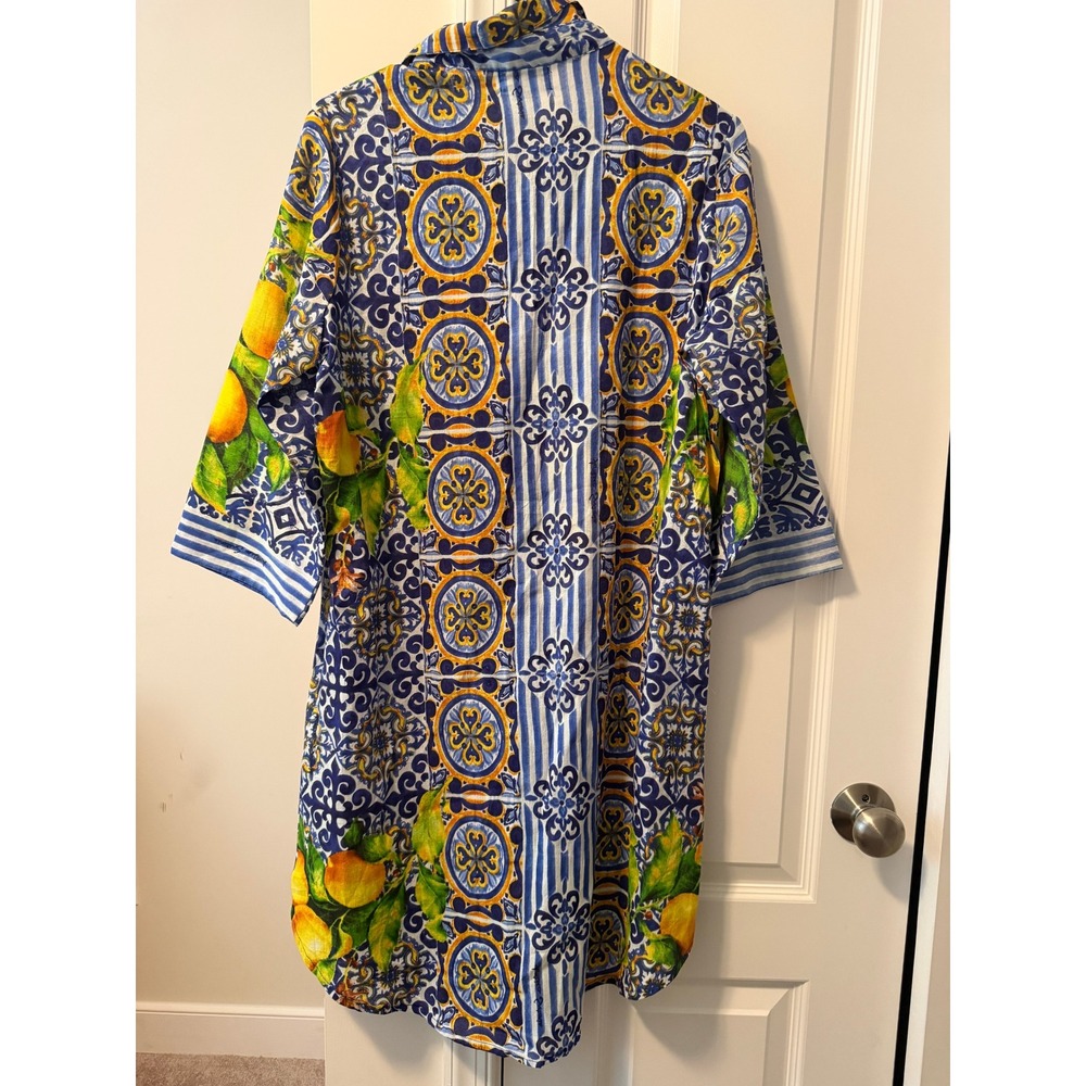 Antica Sartoria Giacomo Cinque Lemon Majolica Print Cotton Shirt Dress DV1979 S - Picture 4 of 6